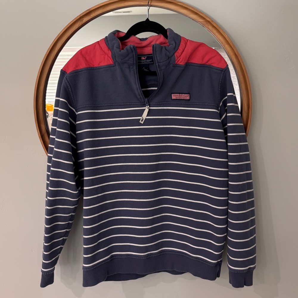 Vineyard Vines Blue and Red Shep Shirt Quarter-Zip Pullover